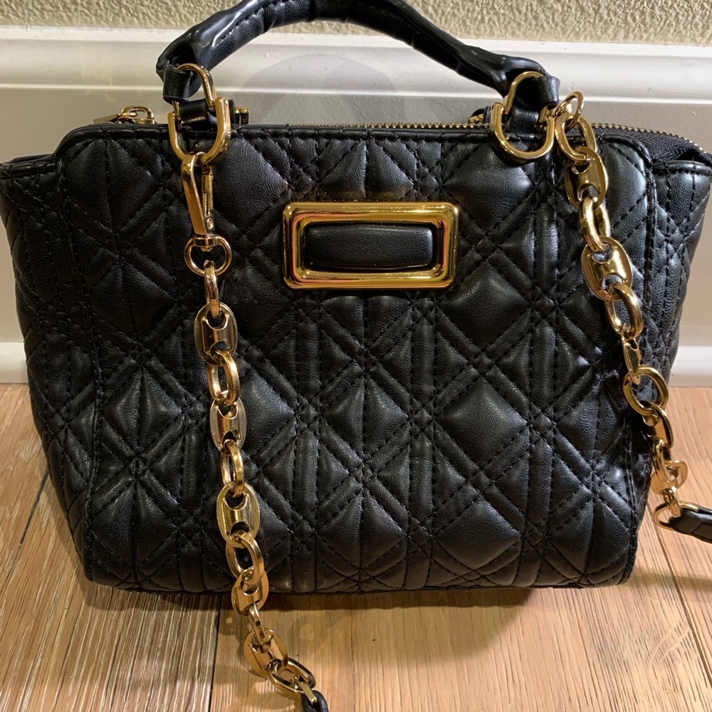 ZARA Black Quilted Handbag with Gold Chain
